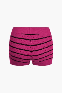 MICAS Knit Sets-Stripe Crop Knit Top And Shorts Set