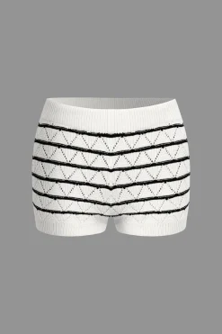 MICAS Knit Sets-Stripe Crop Knit Top And Shorts Set