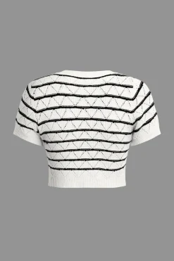 MICAS Knit Sets-Stripe Crop Knit Top And Shorts Set