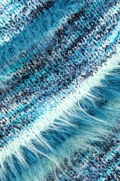 MICAS Outerwear|Outerwear-Stripe Feather Detail Tie Front Long Sleeve Knit Cardigan BLUE