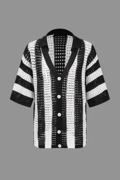 MICAS Knitwear|Vacation Sets-Stripe Knit Hollow Out Shorts Set