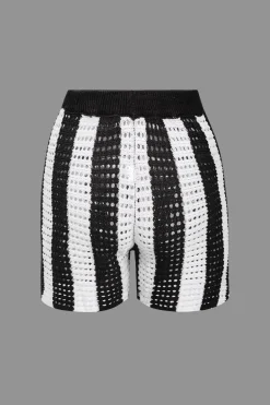 MICAS Knitwear|Vacation Sets-Stripe Knit Hollow Out Shorts Set