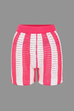 MICAS Knitwear|Vacation Sets-Stripe Knit Hollow Out Shorts Set