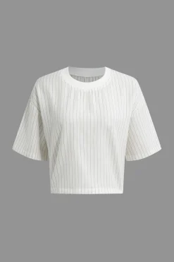 MICAS Short Sets-Stripe Print Casual Shorts Set WHITE