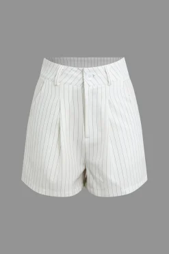 MICAS Short Sets-Stripe Print Casual Shorts Set WHITE