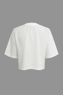 MICAS Short Sets-Stripe Print Casual Shorts Set WHITE