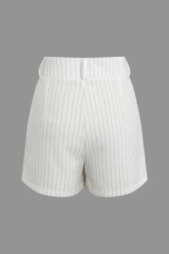 MICAS Short Sets-Stripe Print Casual Shorts Set WHITE