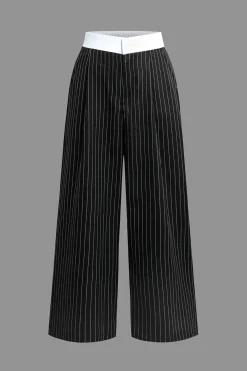 MICAS Pants-Stripe Print Low Waist Trousers Contrast Color