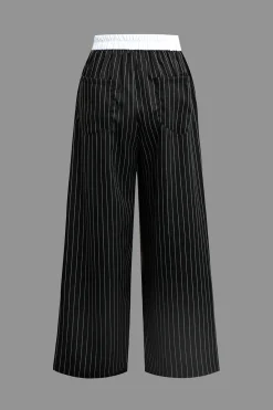 MICAS Pants-Stripe Print Low Waist Trousers Contrast Color