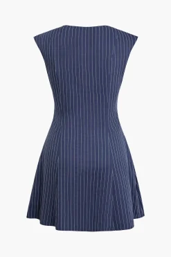 MICAS Mini Dresses-Stripe Print Pocket V-neck Mini Dress ROYAL