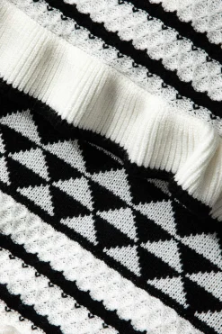 MICAS Knitwear|Knit Sets-Stripe Tie Bra Top And Tiered Ruffle Knit Midi Skirt Set Contrast Color