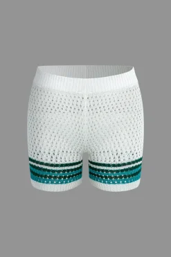 MICAS Knit Sets-Striped Crochet Knit Cardigan and Shorts Set