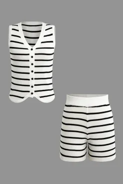 MICAS Short Sets-Striped Knit Sleeveless Vest And Shorts Set