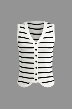 MICAS Short Sets-Striped Knit Sleeveless Vest And Shorts Set