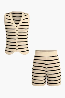 MICAS Short Sets-Striped Knit Sleeveless Vest And Shorts Set