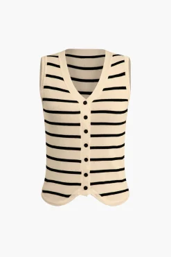 MICAS Short Sets-Striped Knit Sleeveless Vest And Shorts Set