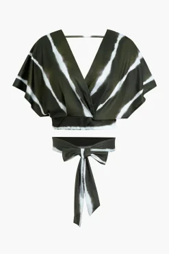 MICAS Pant Sets-Striped V-neck Crop Top And Wide Leg Pants Set Contrast Color