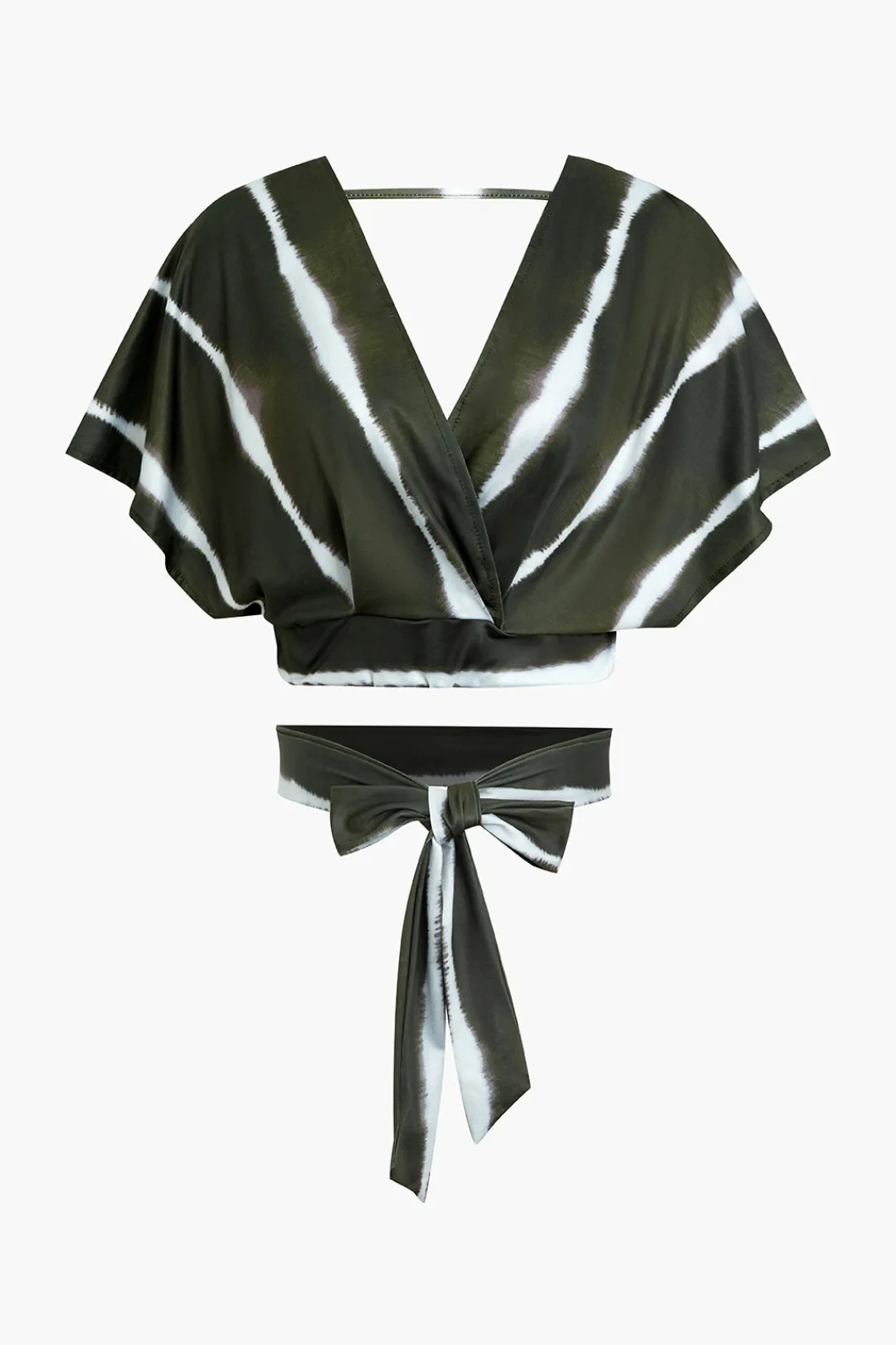 MICAS Pant Sets-Striped V-neck Crop Top And Wide Leg Pants Set Contrast Color