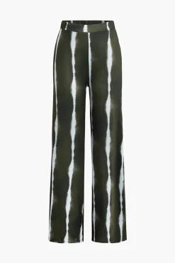 MICAS Pant Sets-Striped V-neck Crop Top And Wide Leg Pants Set Contrast Color