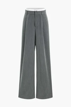MICAS Pants-Stripes Print High Waist Trousers GRAY