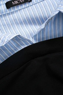 MICAS Long Sleeve Tops|Long Sleeves Tops-Stripes Print Patchwork Long-Sleeve Top