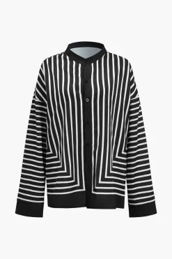 MICAS Pant Sets-Stripes Print Shirt And Trousers Set BLACK