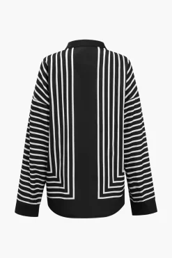 MICAS Pant Sets-Stripes Print Shirt And Trousers Set BLACK