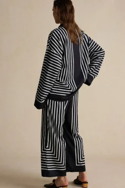 MICAS Pant Sets-Stripes Print Shirt And Trousers Set BLACK