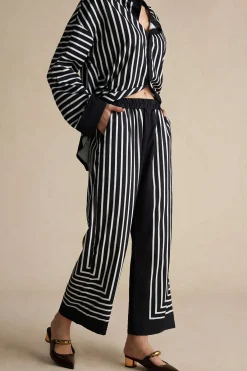 MICAS Pant Sets-Stripes Print Shirt And Trousers Set BLACK