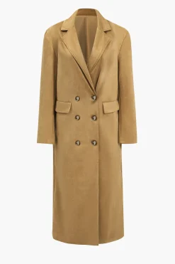 MICAS Outerwear|Outerwear-Suede Double-Breasted Coat TAN