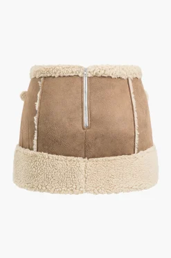 MICAS Skirts-Suede Patchwork Mini Skirt MOCHA