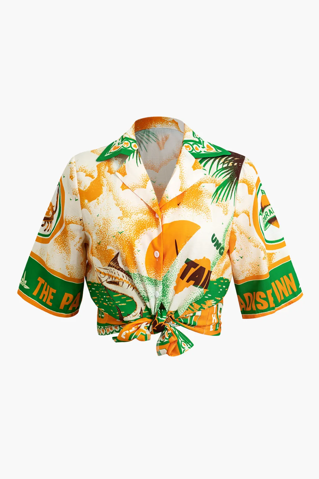 MICAS Short Sets-Summer Beach Print Tie-Front Shirt And Shorts Set MULTICOLOR