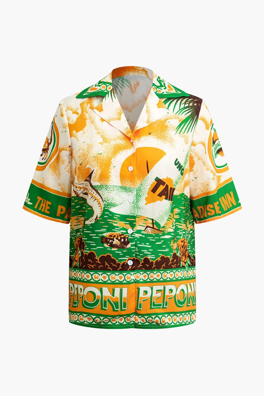 MICAS Short Sets-Summer Beach Print Tie-Front Shirt And Shorts Set MULTICOLOR