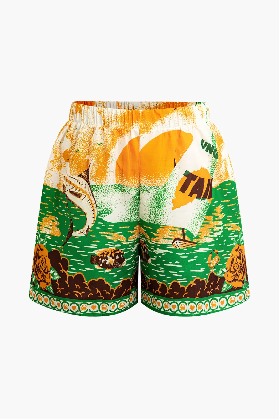 MICAS Short Sets-Summer Beach Print Tie-Front Shirt And Shorts Set MULTICOLOR