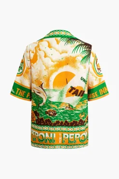 MICAS Short Sets-Summer Beach Print Tie-Front Shirt And Shorts Set MULTICOLOR