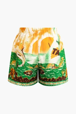 MICAS Short Sets-Summer Beach Print Tie-Front Shirt And Shorts Set MULTICOLOR