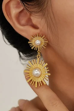MICAS Earrings|Accessories-Sunburst Pearl Drop Earrings GOLD