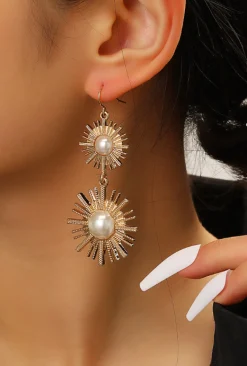 MICAS Earrings|Accessories-Sunburst Pearl Drop Earrings GOLD