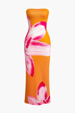 MICAS Maxi Dresses-Sunny Floral Cascade Strapless Midi Dress