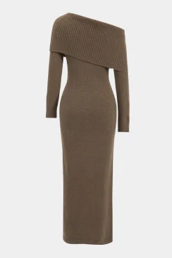 MICAS Long Sleeve Dresses|Knitwear-Sweater Asymmetrical Long Sleeve Dress BROWN