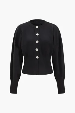 MICAS Outerwear|Outerwear-Sweater Button Cardigan BLACK