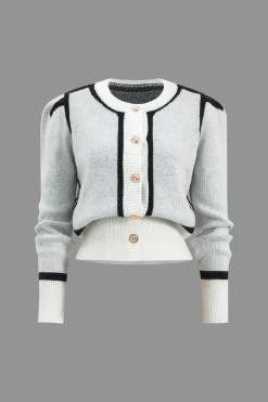 MICAS Outerwear|Knitwear-Sweater Button Detail Cardigan WHITE