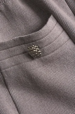 MICAS Knitwear|Knit Sets-Sweater Button Pocket Round Neck Long-Sleeve Cardigan And Trousers Set MOCHA