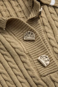 MICAS Knitwear|Knit Dresses-Sweater Button Pocket Short Sleeve Dress TAN