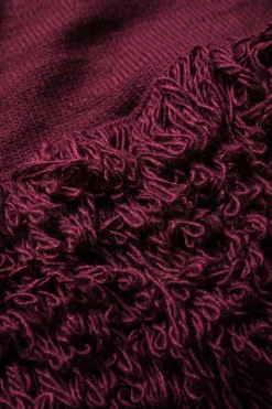 MICAS Knitwear|Knit Tops-Sweater Fringe Round Neck Long-Sleeve Top BURGUNDY