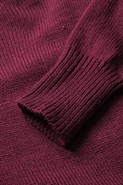 MICAS Knitwear|Knit Tops-Sweater Fringe Round Neck Long-Sleeve Top BURGUNDY