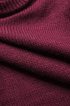 MICAS Knitwear|Knit Tops-Sweater Fringe Round Neck Long-Sleeve Top BURGUNDY