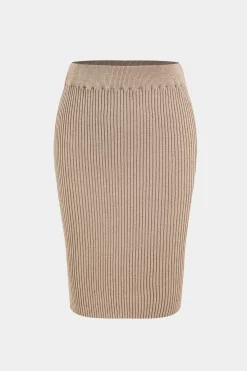 MICAS Knit Sets-Sweater Knit Ruffle Top And Skirt Set KHAKI