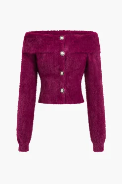 MICAS Knit Tops-Sweater Off Shoulder Long-Sleeve Top BURGUNDY