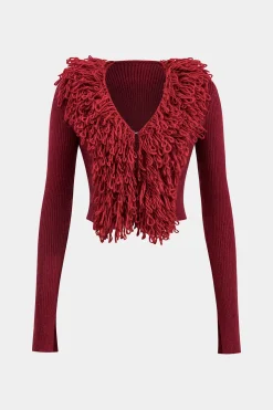 MICAS Outerwear|Knitwear-Sweater Patchwork Long Sleeve Cardigan BRICK